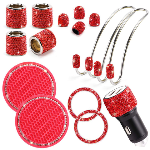 Bling Car Accessories - 15 Pieces - Red